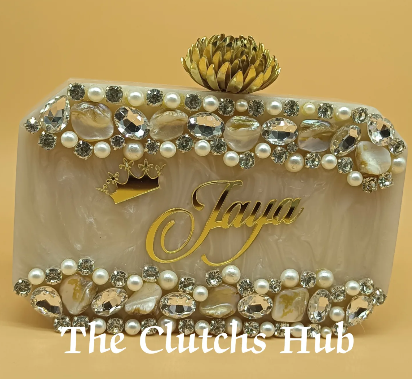 Primium quality resin clutch bag with new design and coustomiz name