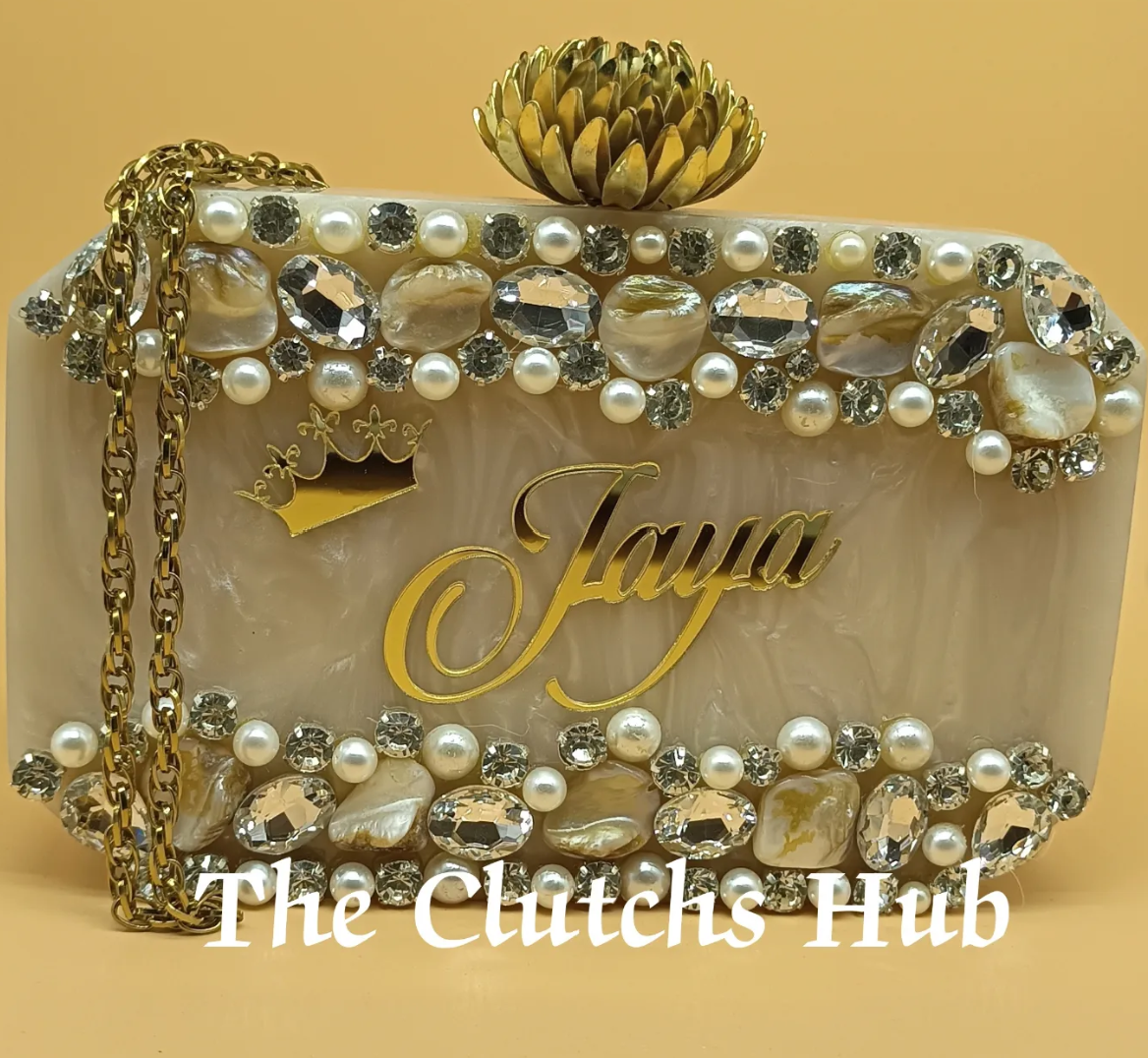 Primium quality resin clutch bag with new design and coustomiz name