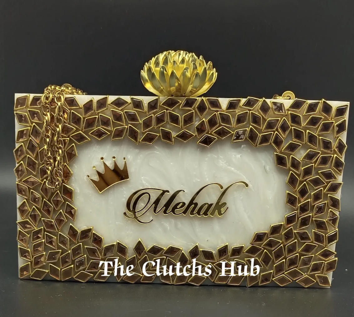 Primium quality resin clutch bag with stone design ivery colour