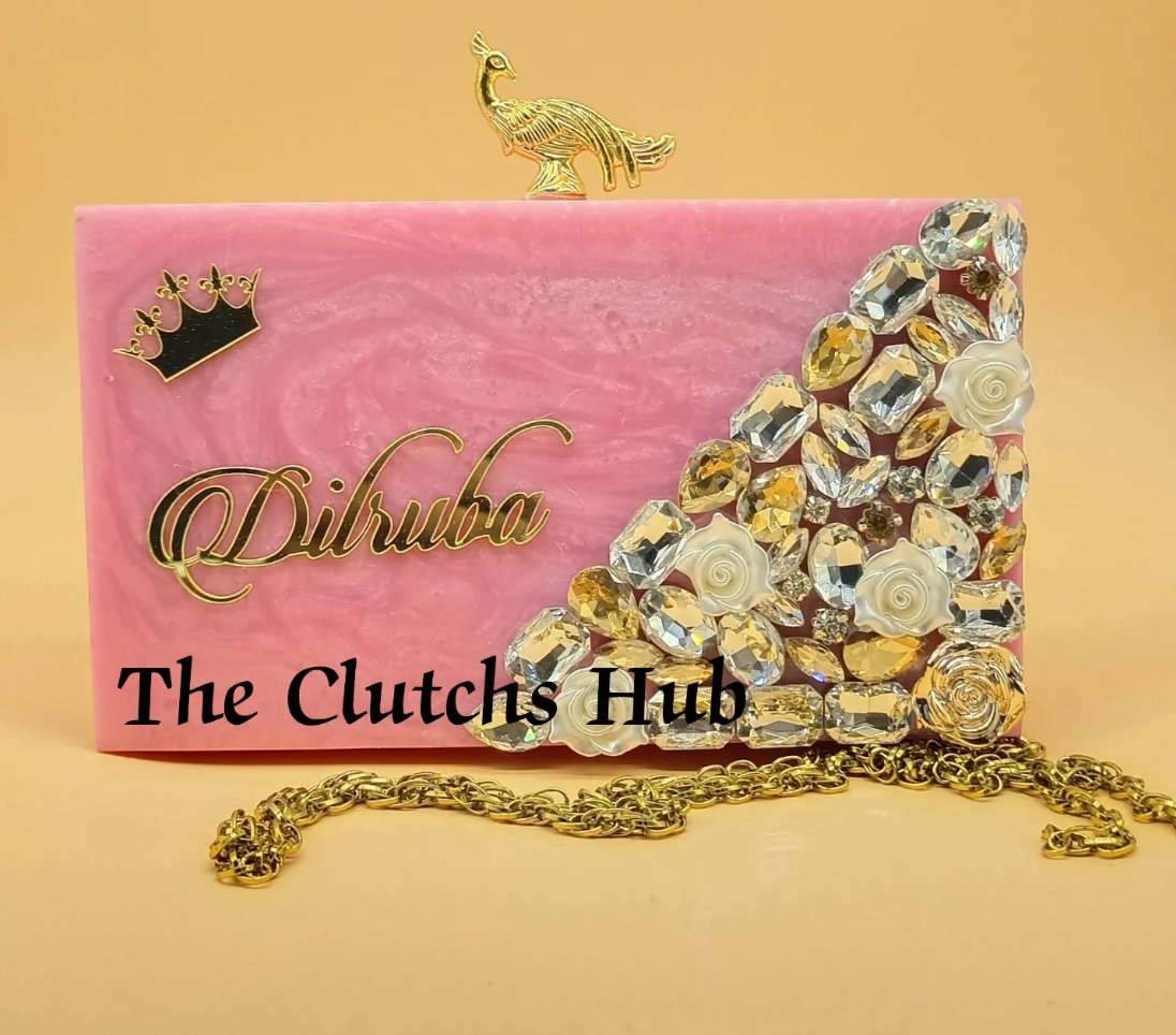 Primium quality resin clutch bag with with new design and coustomiz name order now